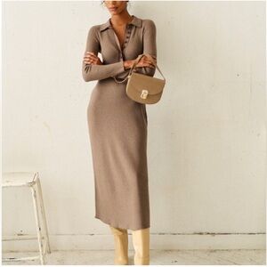 Sezane Léandre Dress Dark Taupe - Size S
